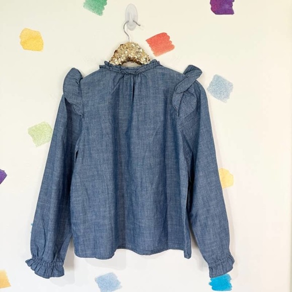 J. Crew Factory Blue Ruffle Blouse - Picture 2 of 3